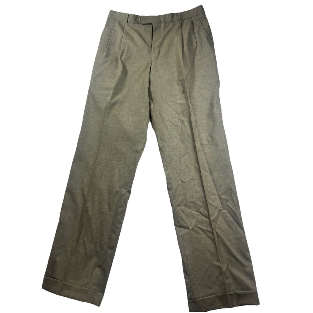 Land's End Traditional Fit Mens 34x34 Gray Wool Cuffed Pleated Front Pants Y2K